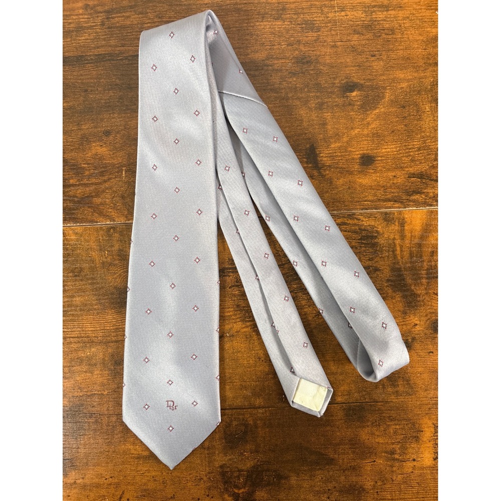 Christian Dior Mens Geometric Diamond Silk Blend Tie Light Blue Made in USA